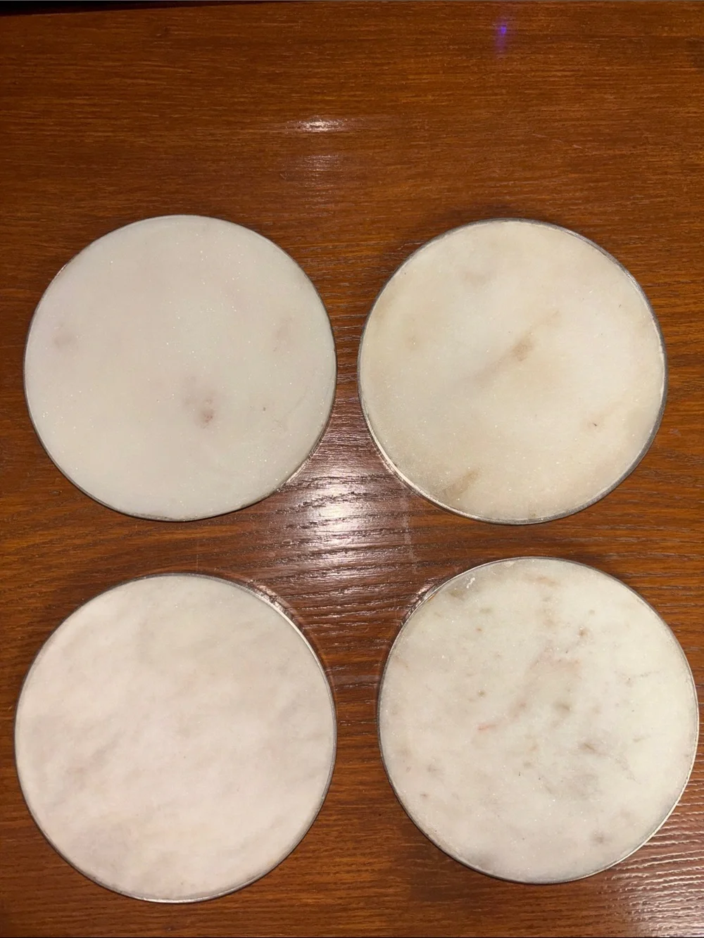 Set of 4 Round Off White Marble Coasters